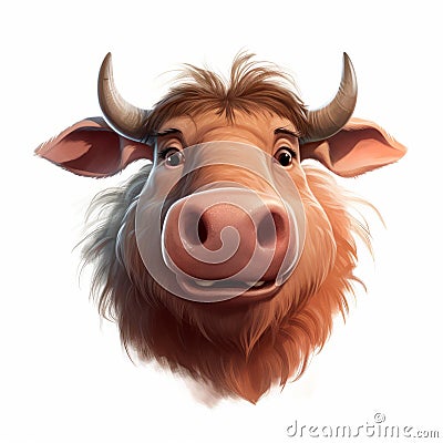 Hyper-realistic Cartoon Cow With Big Horns - Unique Character Caricature Cartoon Illustration