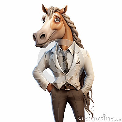 Hyper-realistic Cartoon Horse In Suit: Imaginative Villagecore Illustration Stock Photo