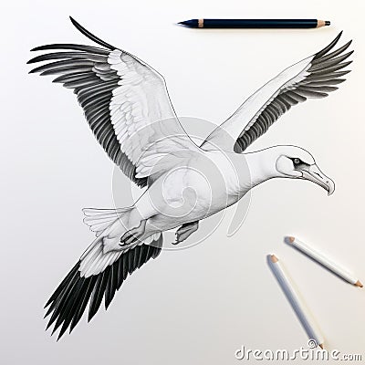 Hyperrealistic Hawaiian Booby Bird Drawing With Ambient Occlusion Style Stock Photo