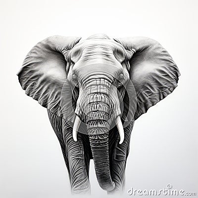 Hyper-realistic Elephant Portrait Tattoo Drawing In Black And White Stock Photo