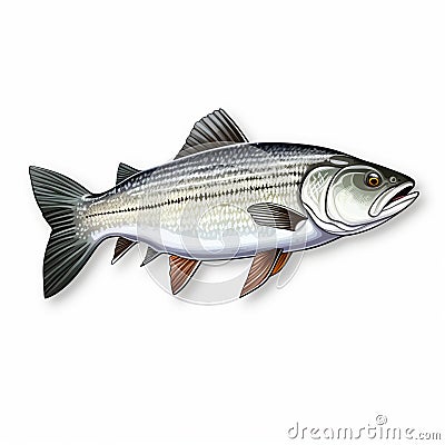 Lifelike White Striped Bass Graphic Fish Sticker On White Background Cartoon Illustration