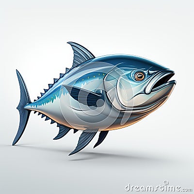 Blue Tuna Fishing: 3d Illustration On White Background Cartoon Illustration