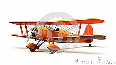 Hyper-realistic Orange Biplane Illustration On White Background Cartoon Illustration