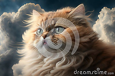 Cloud-Cat: A Hyper-Realistic Portrait of Feline Fantasy Stock Photo