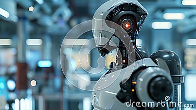 Hyper-realistic render of advanced AI robot, human-like features, lab setting Cartoon Illustration