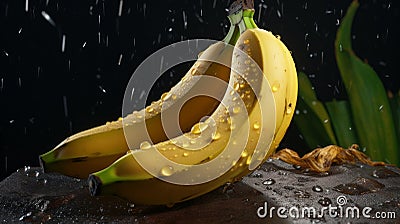 Hyper-realistic Renderings Of Two Bananas Under Rain Stock Photo