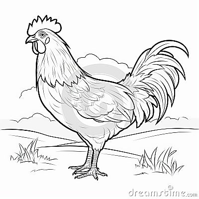 Hyper-realistic Rooster Coloring Page For Children Stock Photo