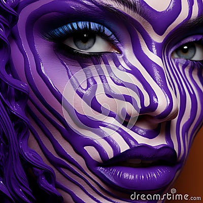 Hyper-realistic Sci-fi Makeup: Woman With Purple Zebra Head Stock Photo