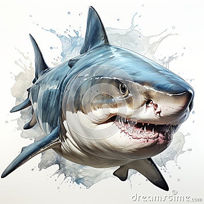 Hyper-realistic Shark Illustration With Water Splash Cartoon Illustration