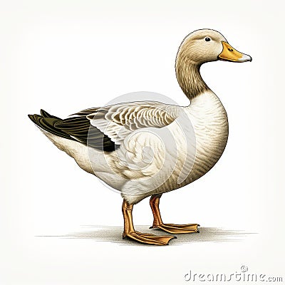 Hyper-realistic Standing Goose Illustration On White Background Cartoon Illustration