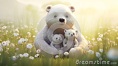 Hyper realistic super cute mama bear hugging baby bear. Happy mother's day greeting card concept. AI generated image Stock Photo