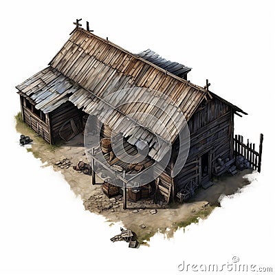 Hyper-realistic Urban Painting: The Black Company Shack From Birds-eye-view Stock Photo