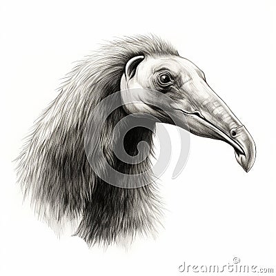 Hyper-realistic Vulture Portrait In Primitivist Style Cartoon Illustration