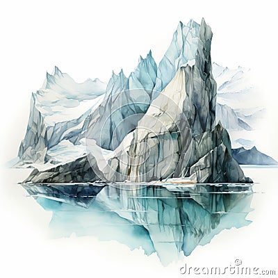 Hyper Realistic Watercolor Glacier Illustration With Mountainous Vistas Cartoon Illustration