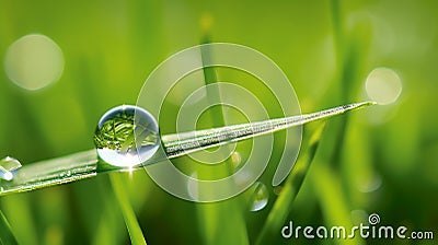 Hyper zoom macro of a droplet on a blade of grass Stock Photo