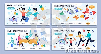 Hyperactive Child Flat design Set for Landing Page Vector Illustration
