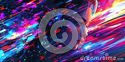 Hyperconnected Data Grid: Abstract Network with Glowing Lines and Nodes in Warm and Cool Colors Stock Photo