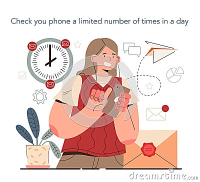 Hyperfocus idea, how to become more efficient. Check you phone Vector Illustration