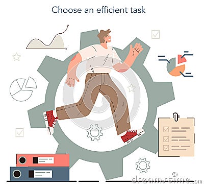 Hyperfocus idea, how to become more efficient. Choose an efficient task. Vector Illustration