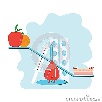 Hyperglycemia, high blood sugar. Diet non-observance in diabetes. Vector illustration Vector Illustration