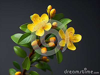 Hypericum flower in studio background, single Hypericum flower, Beautiful flower images Stock Photo