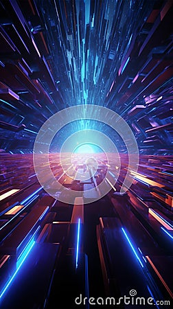 Hyperjump through a futuristic space tunnel with blue neon acceleration Stock Photo