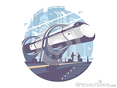 Hyperloop express transport train Cartoon Illustration