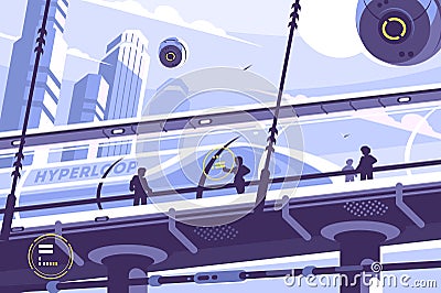Hyperloop future public transport Cartoon Illustration
