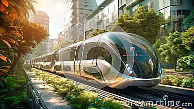 Hyperloop train, magnetic levitation train background, fastest train of the future, high speed rail travel. Public transport Stock Photo