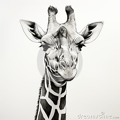 Hyperrealistic Black And White Giraffe Drawing Stock Photo