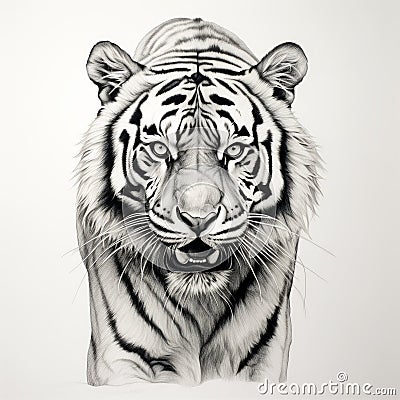 Hyperrealistic Black And White Tiger Drawing By Kim Peter Johnson Stock Photo