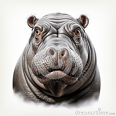 Hyperrealistic Hippopotamus Portrait Tattoo Drawing In Black And White Stock Photo