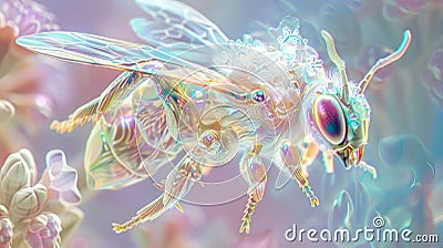 A hyperrealistic hyper detailed photograph of an insanely beautiful crystal bee Stock Photo