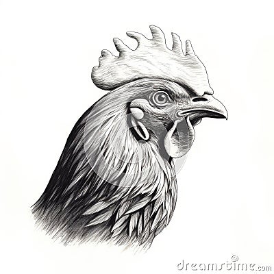 Hyperrealistic Ink Drawing Of A Dignified Rooster Face Cartoon Illustration