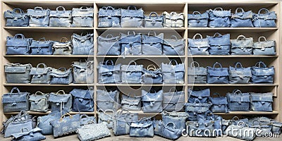 hyperrealistic luxury walk-in closet full of jeans bags Stock Photo