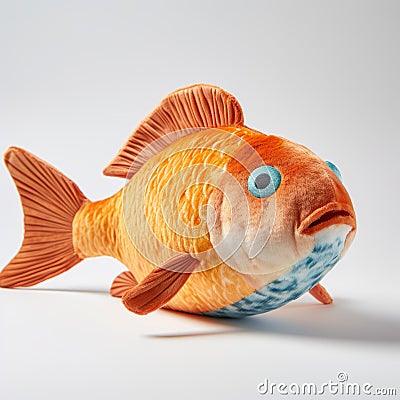 Hyperrealistic Orange And White Fish Stuffed Toy With Volumetric Lighting Stock Photo