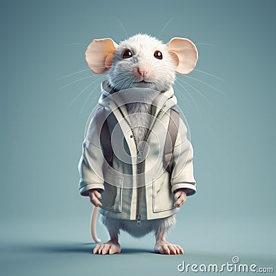 Hyperrealistic Portraits Of A Mouse In A White Coat Stock Photo