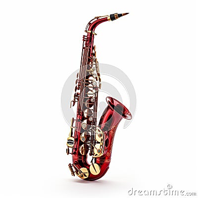 Hyperrealistic Red Saxophone On White Background Stock Photo