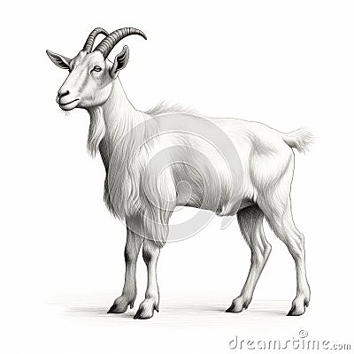 Hyperrealistic Rendering Of A Mythological Goat In Line Drawing Style Cartoon Illustration