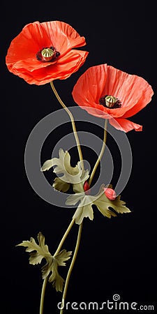 Hyperrealistic Sculptural Paper Constructions: Graceful Poppies In Baroque-inspired Style Stock Photo