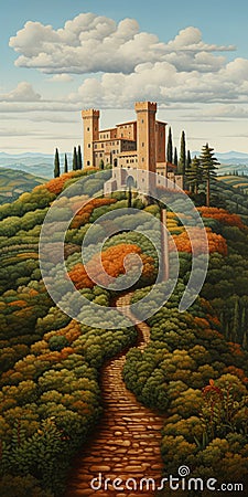 Hyperrealistic Tuscany Castle Painting By Olivier Bourbout Stock Photo