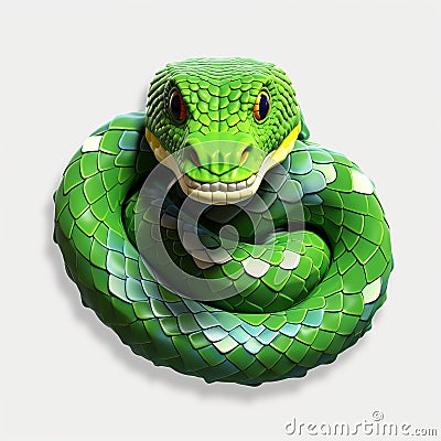 Hyperrealistic Voxel Art: Lifelike Representation Of A Green Snake Stock Photo