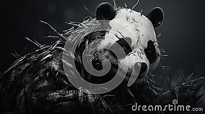 Hyperrealistic Wildlife Portrait Elongated Panda Human Hybrid In Monochromatic Chaos Stock Photo