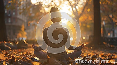 Hyperrealistic yoga session serene participants in city park with soft sunlight and rustling leaves Stock Photo