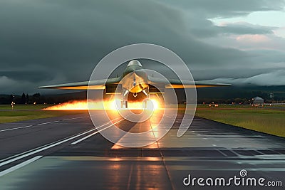 hypersonic aircraft launching from a military base runway Stock Photo