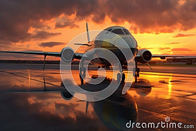 hypersonic aircraft on runway at sunset Stock Photo