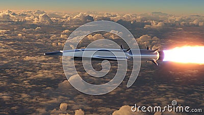Hypersonic rocket flies above the clouds Stock Photo