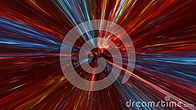 Hyperspace Motion blur through the universe, moving at the speed of light tunnel galaxy, hyper jump abstract color background Stock Photo