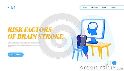 Hypertension Crisis Landing Page Template. Male Character Have Brain Stroke, Apoplexy Attack on Working Place Vector Illustration