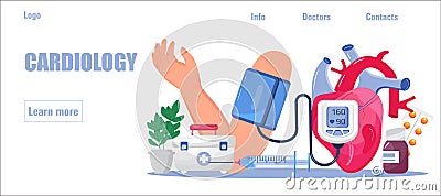 Hypertension medical concept vector for homepage. Hypertensive crisis and sphygmomanometer Vector Illustration